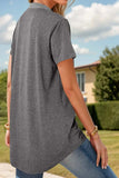 Full Size Half Button Short Sleeve T-Shirt - Trendsi - Flyclothing LLC