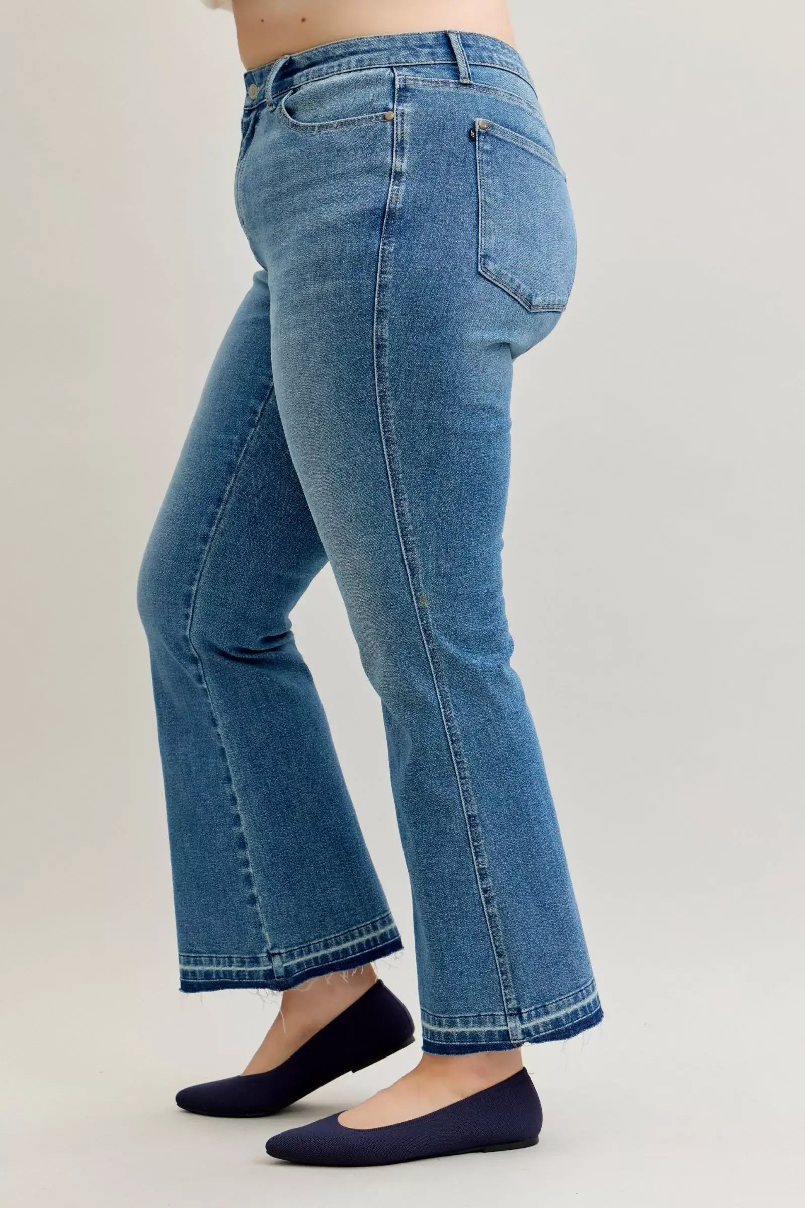 Judy Blue Full Size Mid Rise Slim Bootcut Tummy Control Release Hem Jeans Plus Size - Trendsi - Flyclothing LLC