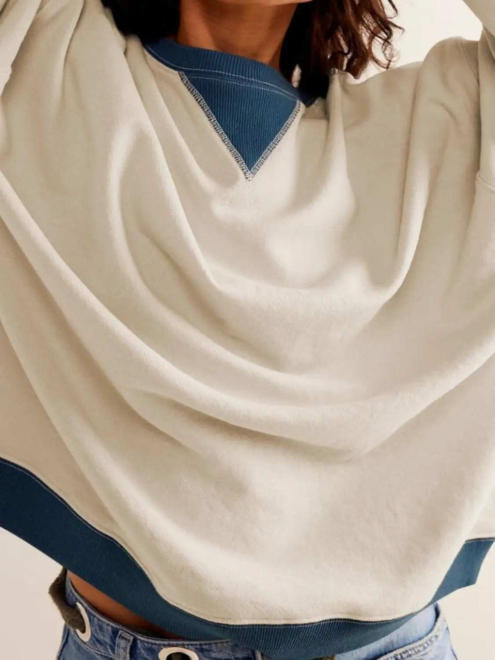 Contrast Dropped Shoulder Long Sleeve Sweatshirt - Trendsi - Flyclothing LLC