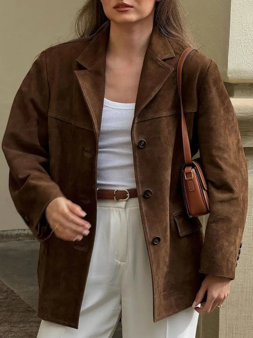 Lapel Collar Button Up Jacket - Trendsi - Flyclothing LLC