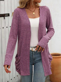 Open Front Long Sleeve Ribbed Cardigan - Trendsi - Flyclothing LLC