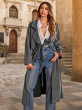 Tie Waist Long Sleeve Coat - Trendsi