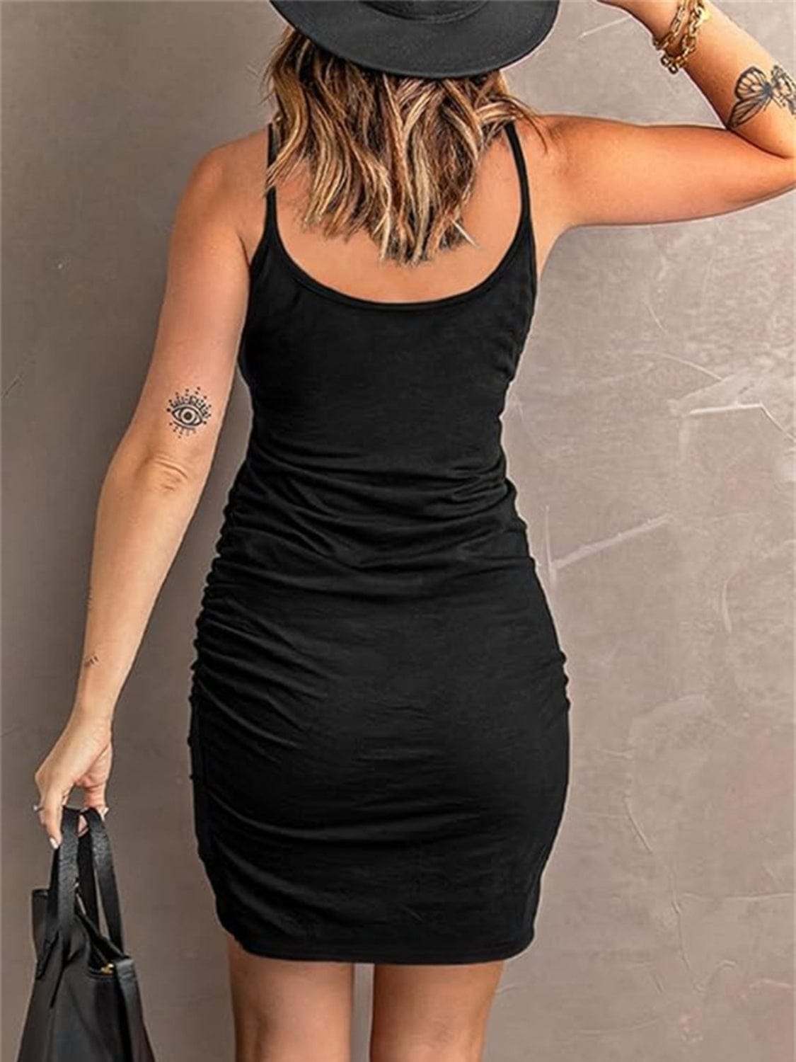 Ruched Scoop Neck Mini Cami Dress - Trendsi