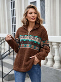 Half Zip Long Sleeve Fuzzy Top - Trendsi - Flyclothing LLC