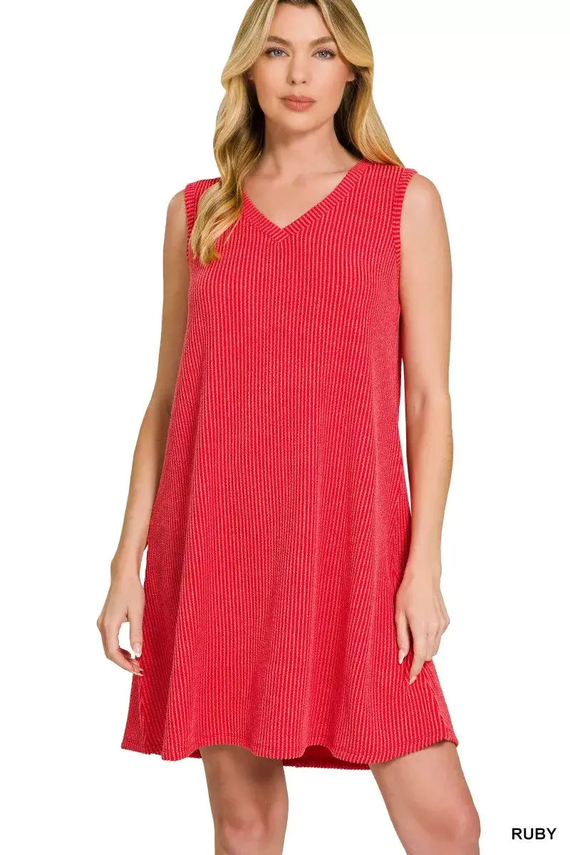 Zenana Raised Rib Sleeveless Mini Dress - Trendsi - Flyclothing LLC