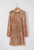 Backless Sequin Mock Neck Long Sleeve Mini Dress - Trendsi
