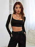 Square Neck Long Sleeve T-Shirt - Trendsi
