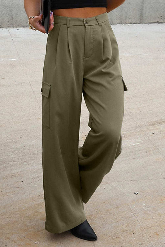 Ruched Wide Leg Pants with Pockets - Trendsi - Flyclothing LLC