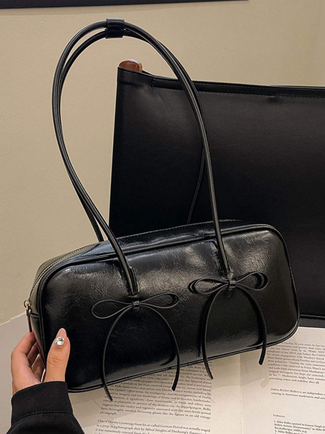 PU Leather Bow Trim Shoulder Bag - Trendsi - Flyclothing LLC