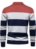 Men's Striped Long Sleeve Knit Polo - Trendsi