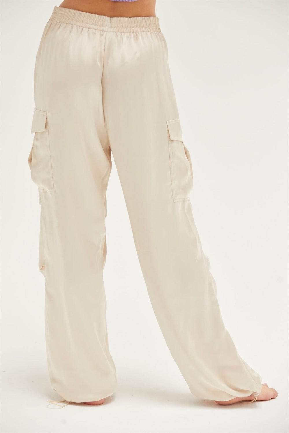 HYFVE Approach Satin Drawstring Hem Cargo Pants - Trendsi - Flyclothing LLC