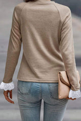 Lace Detail Round Neck Long Sleeve T-Shirt - Trendsi - Flyclothing LLC
