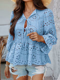 Devine Tie Front Flounce Sleeve Peplum Blouse - Trendsi - Flyclothing LLC
