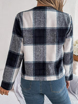 Plaid Open Front Long Sleeve Jacket - Trendsi - Flyclothing LLC