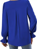 V-Neck Long Sleeve Ruffle Cuff Blouse - Trendsi - Flyclothing LLC