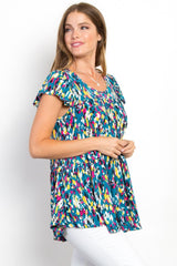 Be Stage Printed Ruffle Sleeve Top - Trendsi