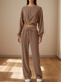 Crisscross Round Neck Top and Drawstring Pants Set - Trendsi
