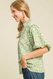 Umgee Full Size Floral Print Puff Sleeve Top Plus Size - Trendsi