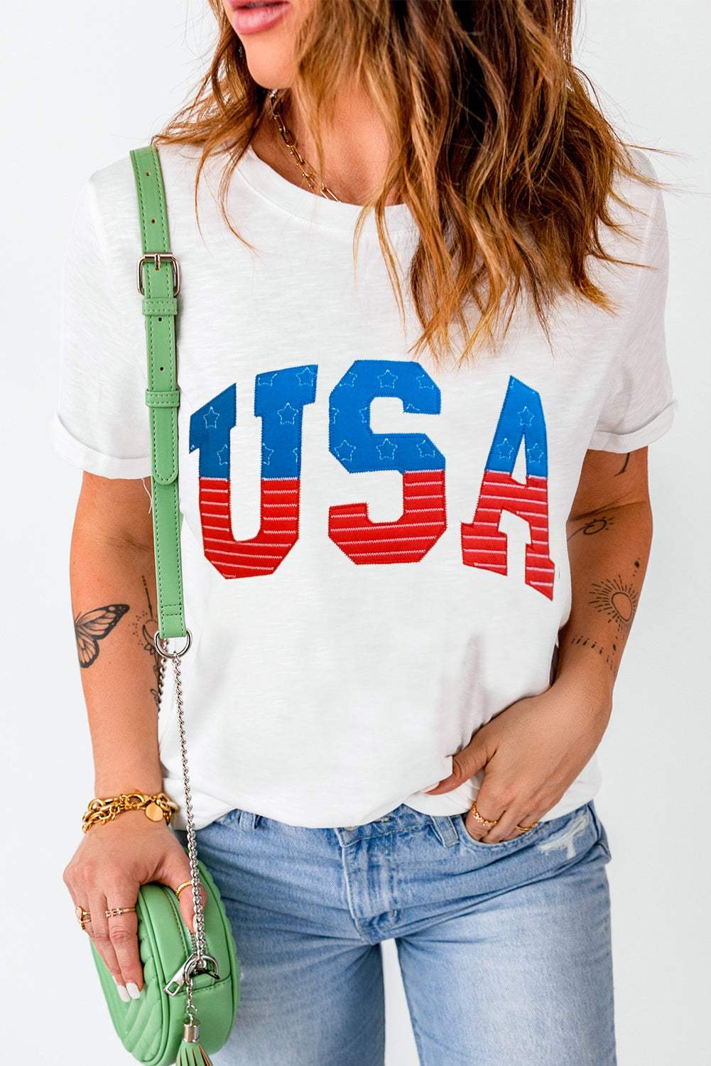 USA Round Neck Short Sleeve T-Shirt - Trendsi - Flyclothing LLC