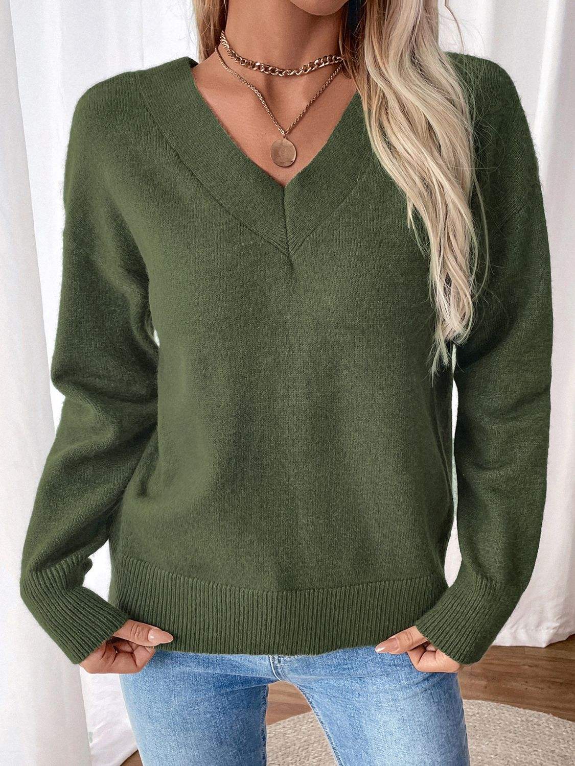 Perfee Twisted V-Neck Long Sleeve Sweatshirt - Trendsi - Flyclothing LLC