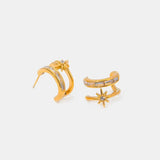 Stainless Steel Zircon Double-Layered Earrings - Trendsi