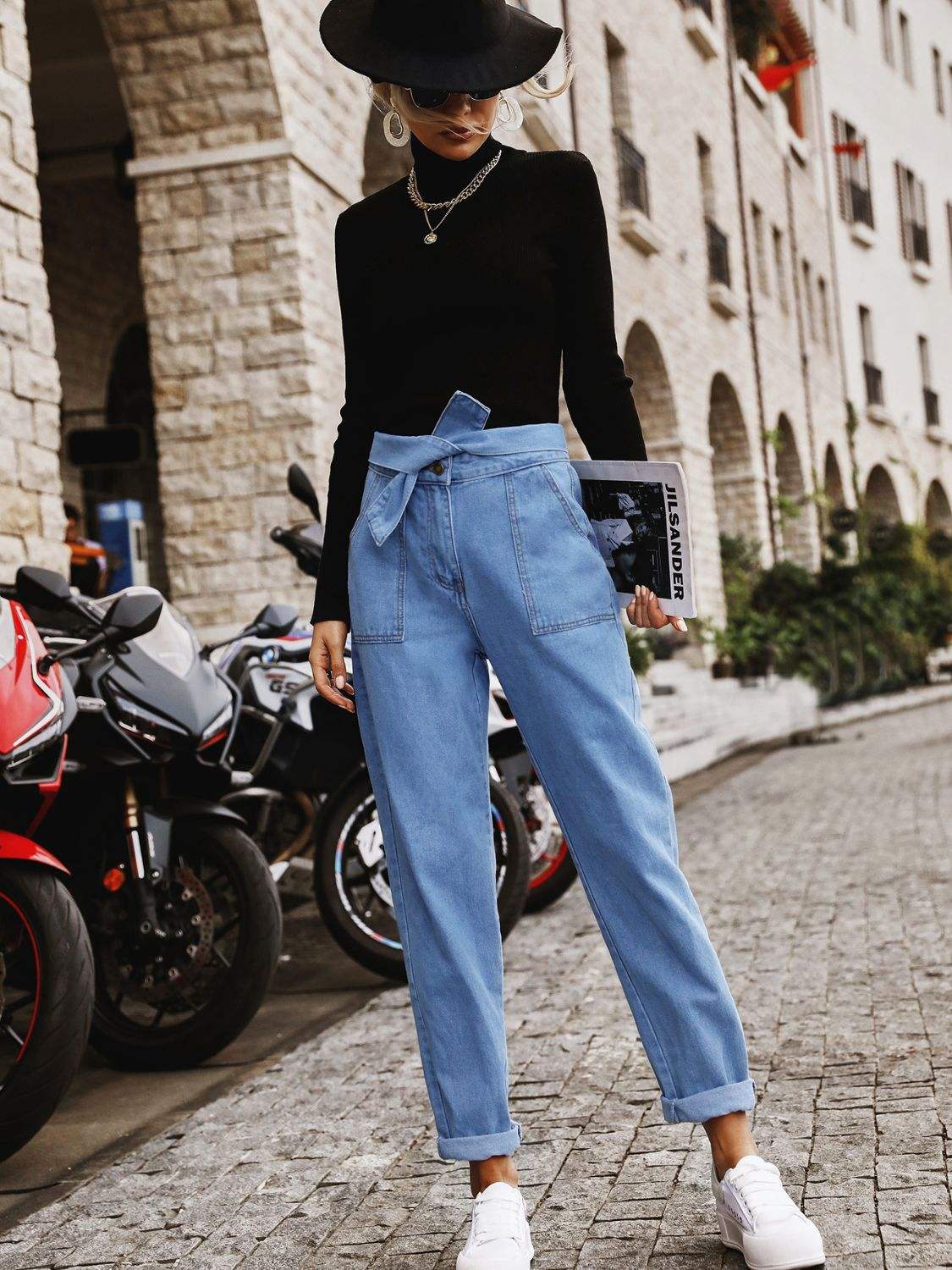 Tied Straight Jeans with Pockets - Trendsi - Flyclothing LLC