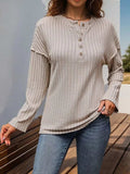 Slit Half Button Long Sleeve T-Shirt - Trendsi - Flyclothing LLC