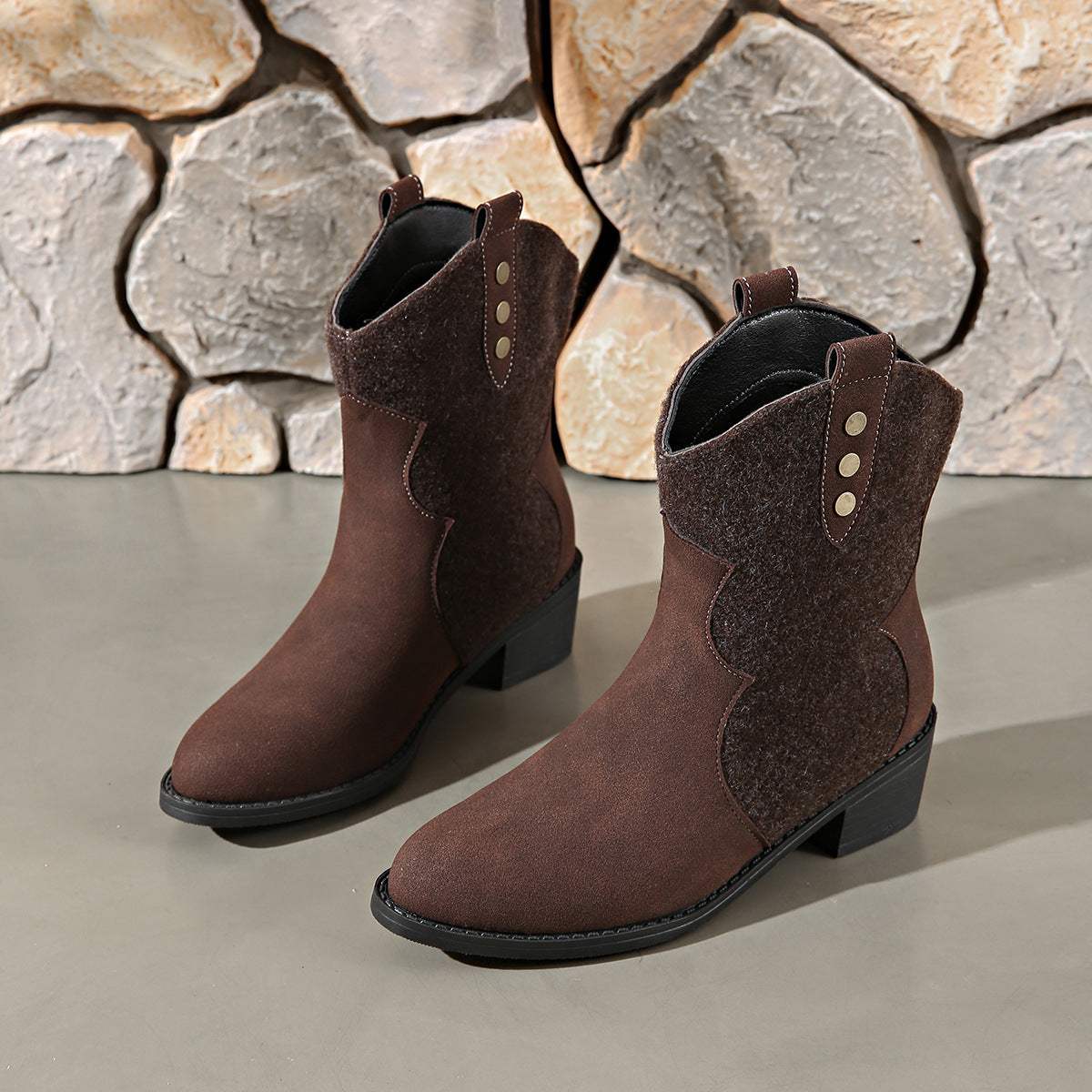 Suede Point Toe Block Heel Boots - Trendsi - Flyclothing LLC