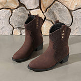 Suede Point Toe Block Heel Boots - Trendsi - Flyclothing LLC