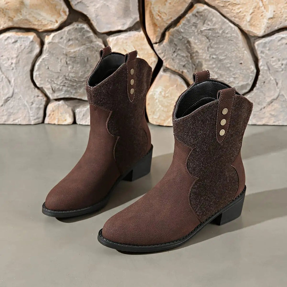 Suede Point Toe Block Heel Boots - Trendsi
