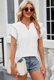 Eyelet Notched Flutter Sleeve T-Shirt - Trendsi - Flyclothing LLC