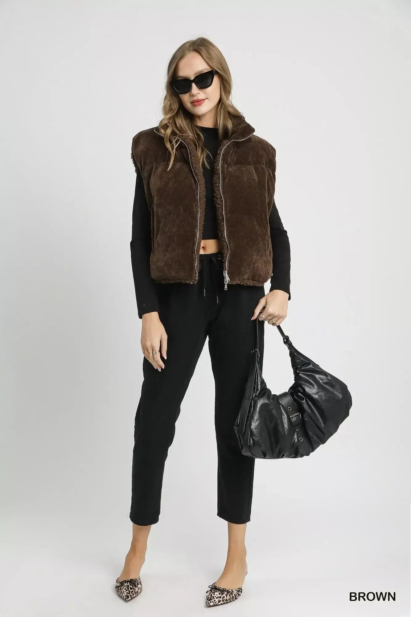 Umgee Sherpa-Lined Zip Vest with Drawstring Hem - Trendsi - Flyclothing LLC