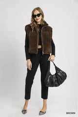 Umgee Sherpa-Lined Zip Vest with Drawstring Hem - Trendsi - Flyclothing LLC