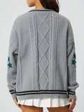 Star Embroidered V-Neck Long Sleeve Cardigan - Trendsi - Flyclothing LLC