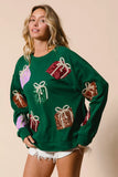 BiBi Sequin Christmas Gift Box Embroideries Pullover - Trendsi - Flyclothing LLC