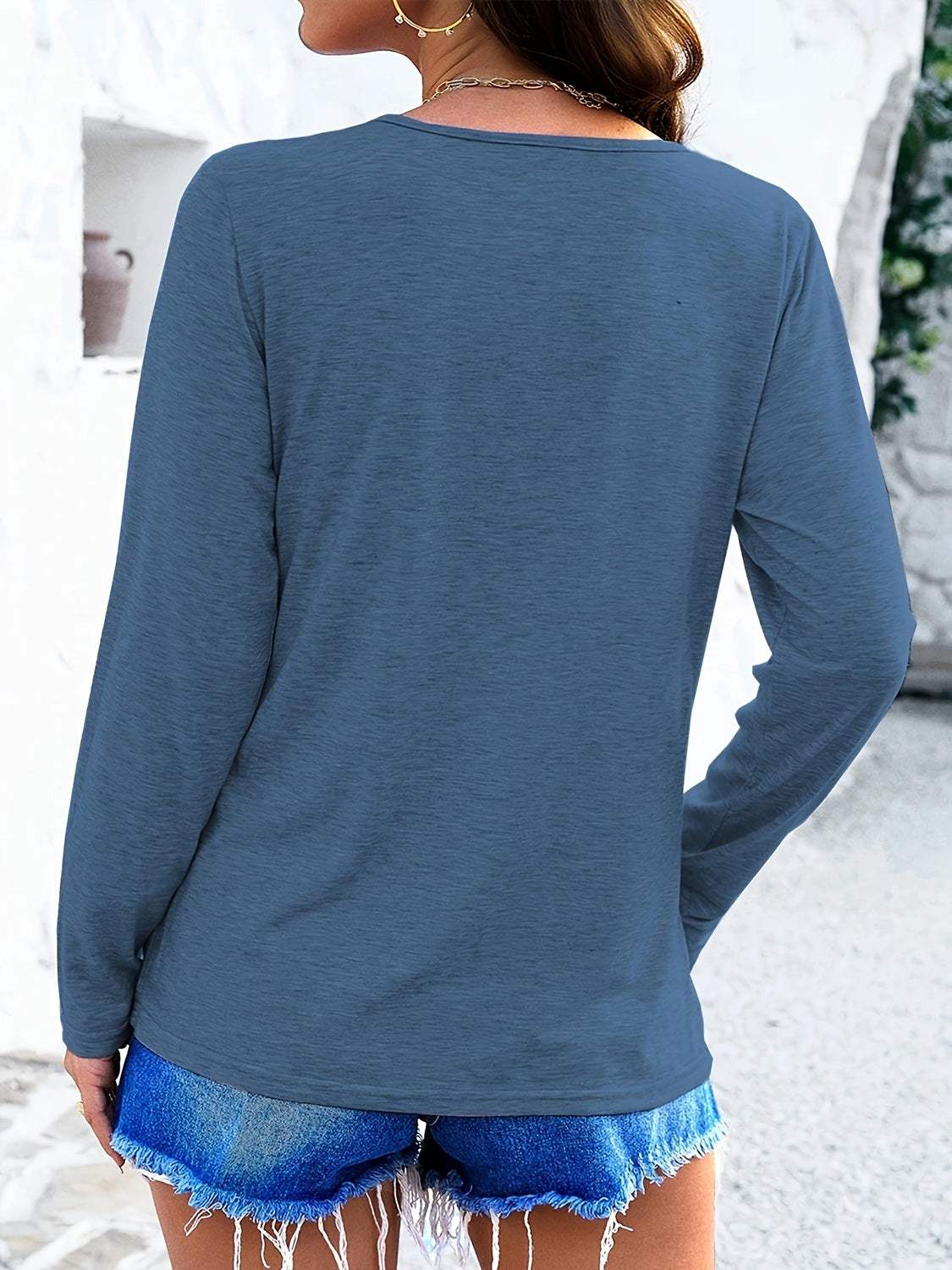 Crisscross V-Neck Long Sleeve T-Shirt - Trendsi - Flyclothing LLC