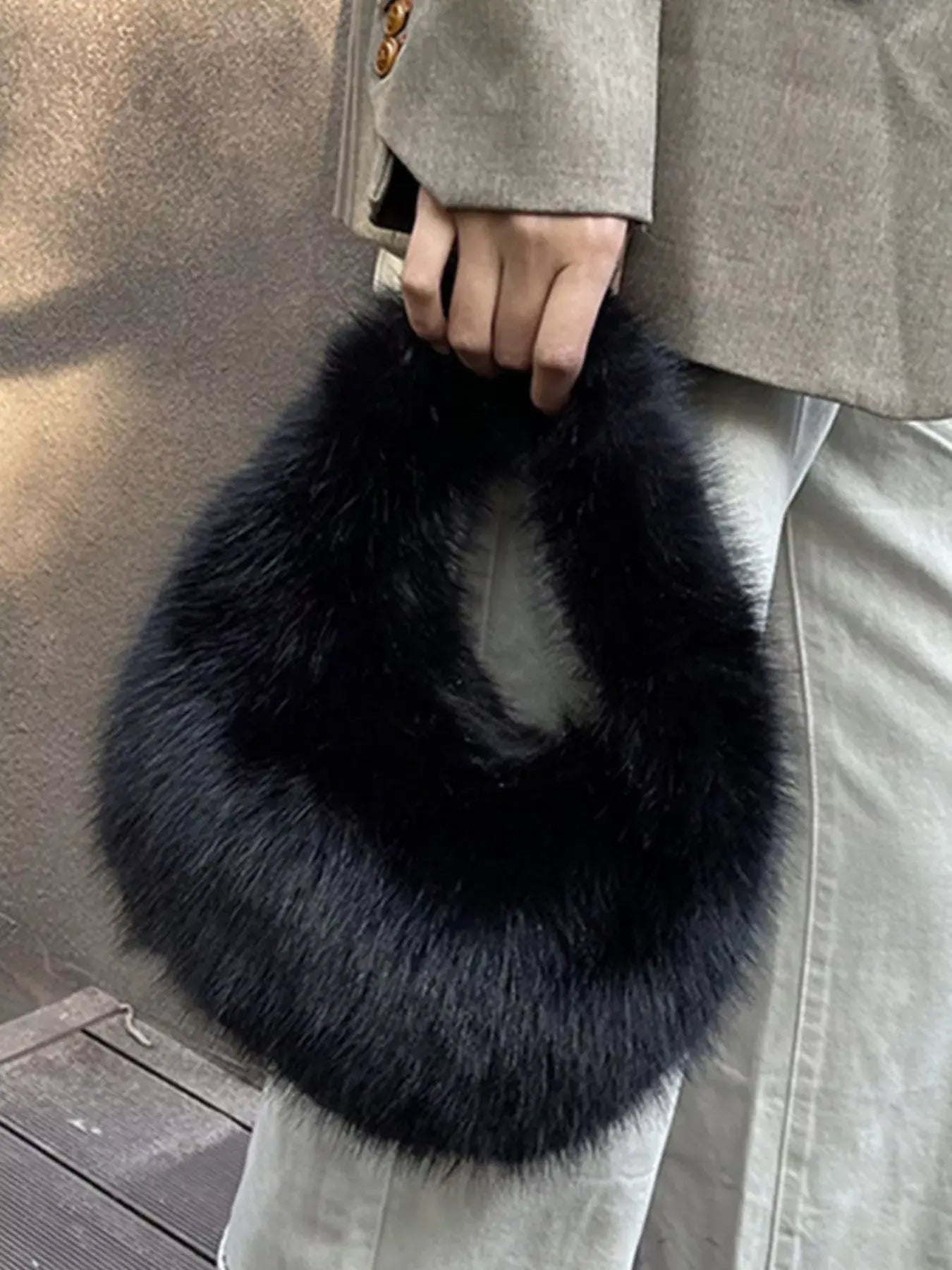 Fluffy Solid Color Handbag - Trendsi - Flyclothing LLC