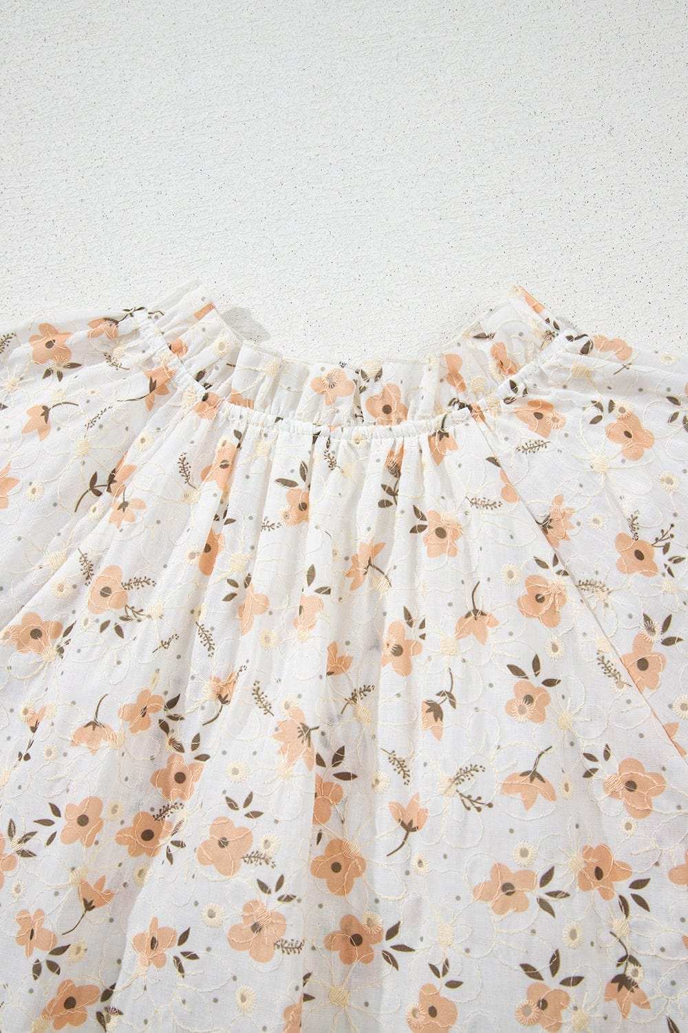 Frill Printed Notched Short Sleeve Blouse - Trendsi - Flyclothing LLC