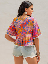 Ruched Printed Half Sleeve Blouse - Trendsi - Flyclothing LLC