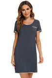 Contrast Trim Pocketed Round Neck Lounge Dress - Trendsi - Flyclothing LLC