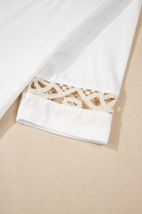 Lace Crochet Crew Neck Casual T Shirt - Trendsi - Flyclothing LLC