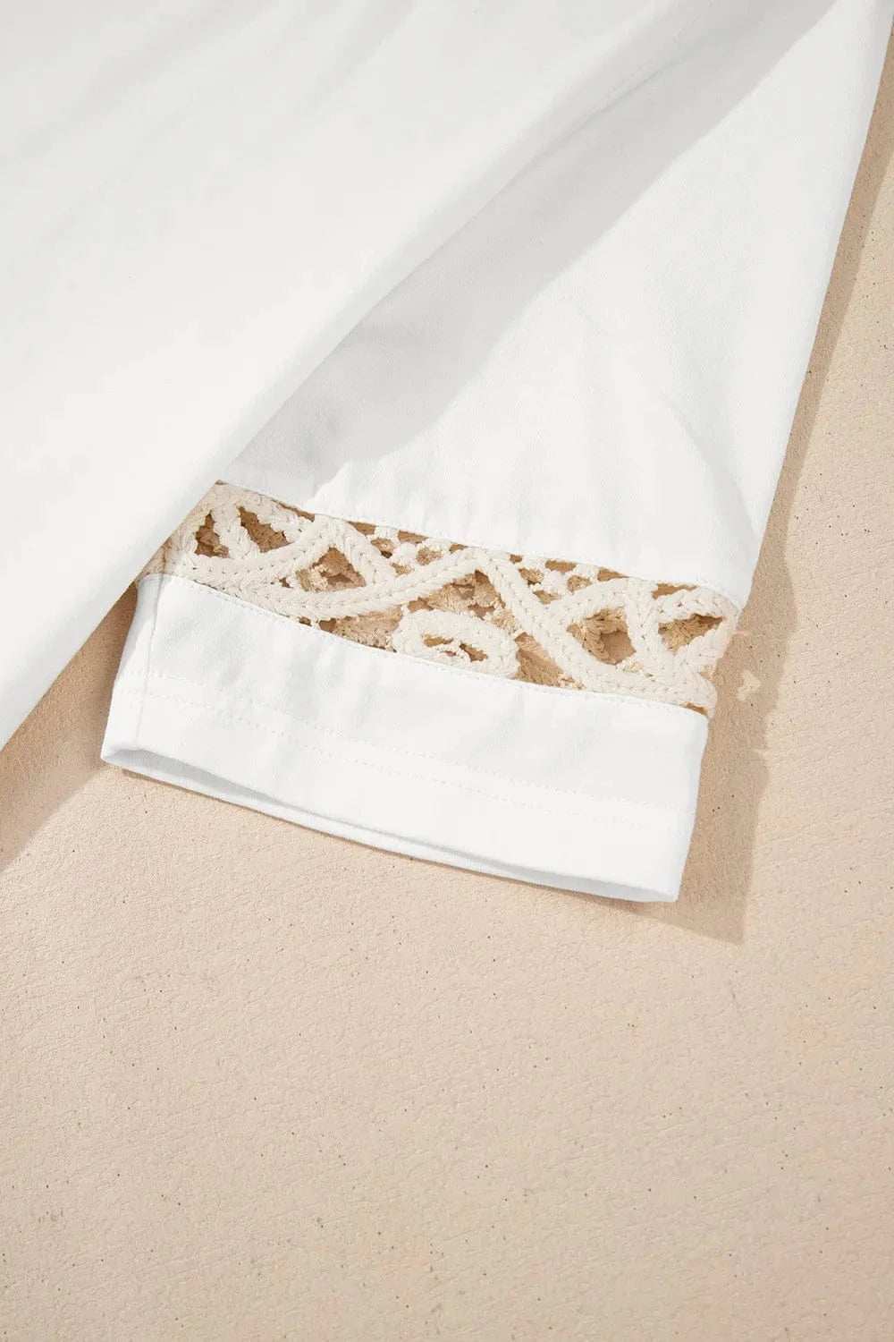 Lace Crochet Crew Neck Casual T Shirt - Trendsi - Flyclothing LLC