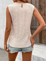 Lace Detail Eyelet Round Neck Tank - Trendsi - Flyclothing LLC
