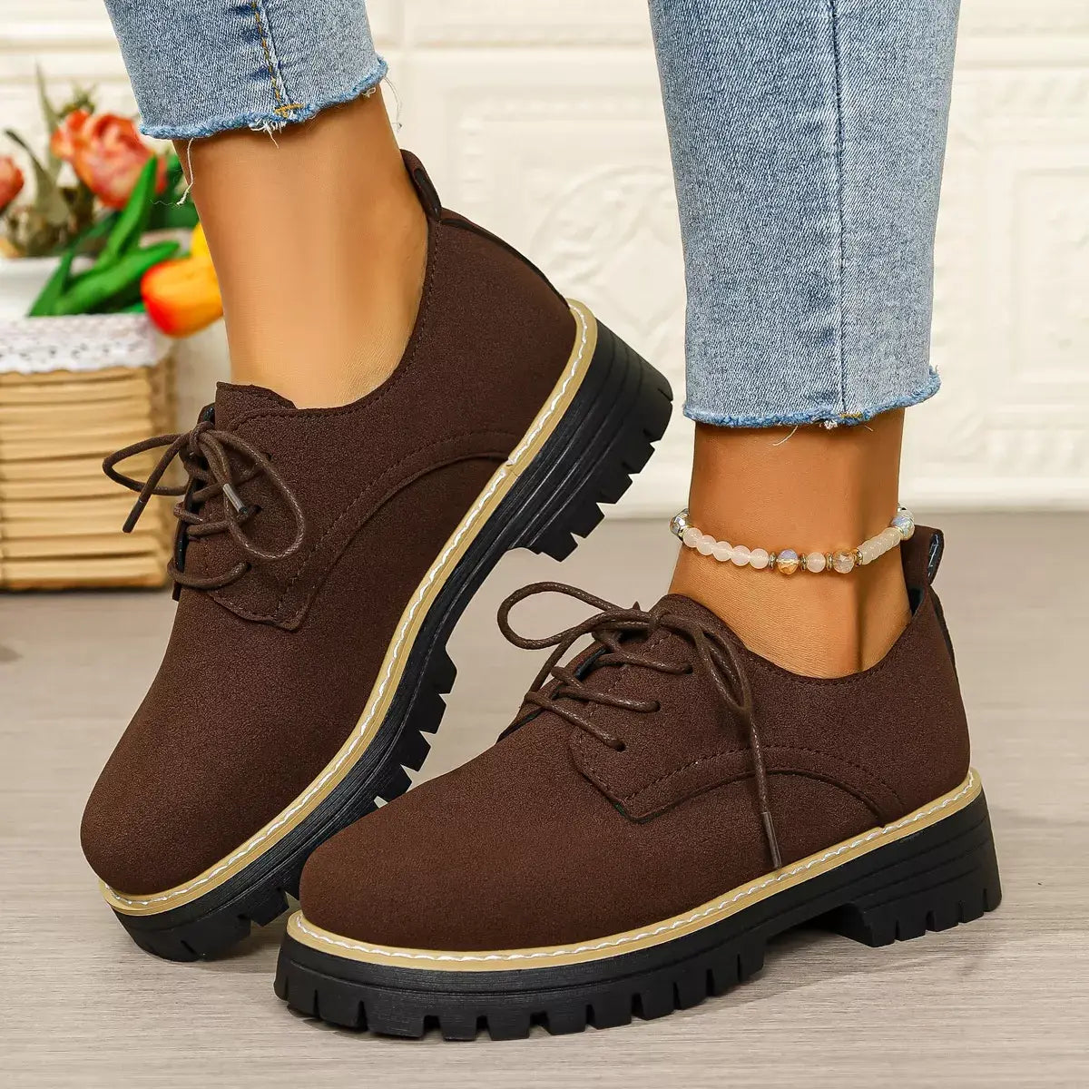 Round Toe Lace-Up Loafers - Trendsi - Flyclothing LLC