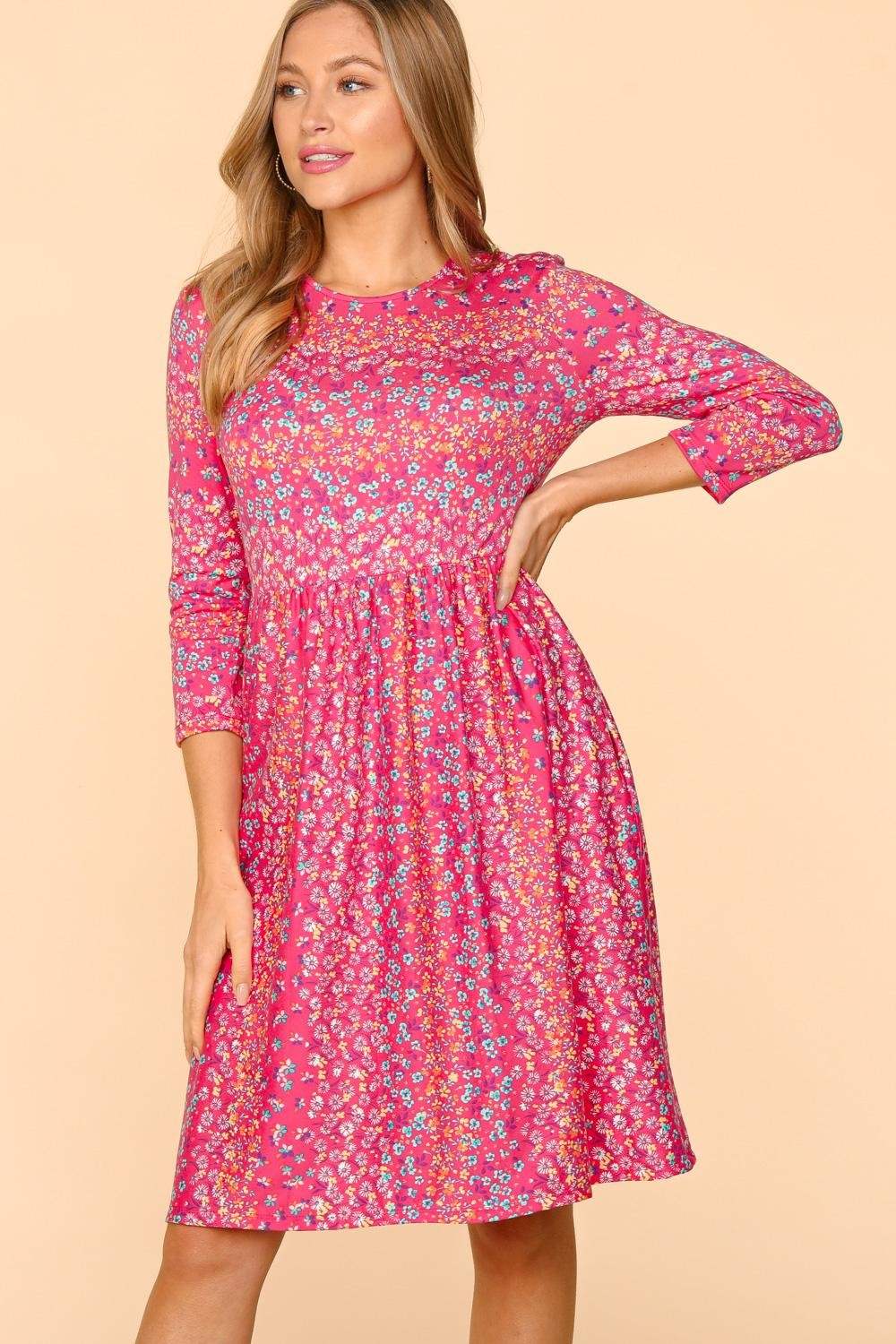 Haptics Round Neck Floral Dress with Pockets - Trendsi - Flyclothing LLC