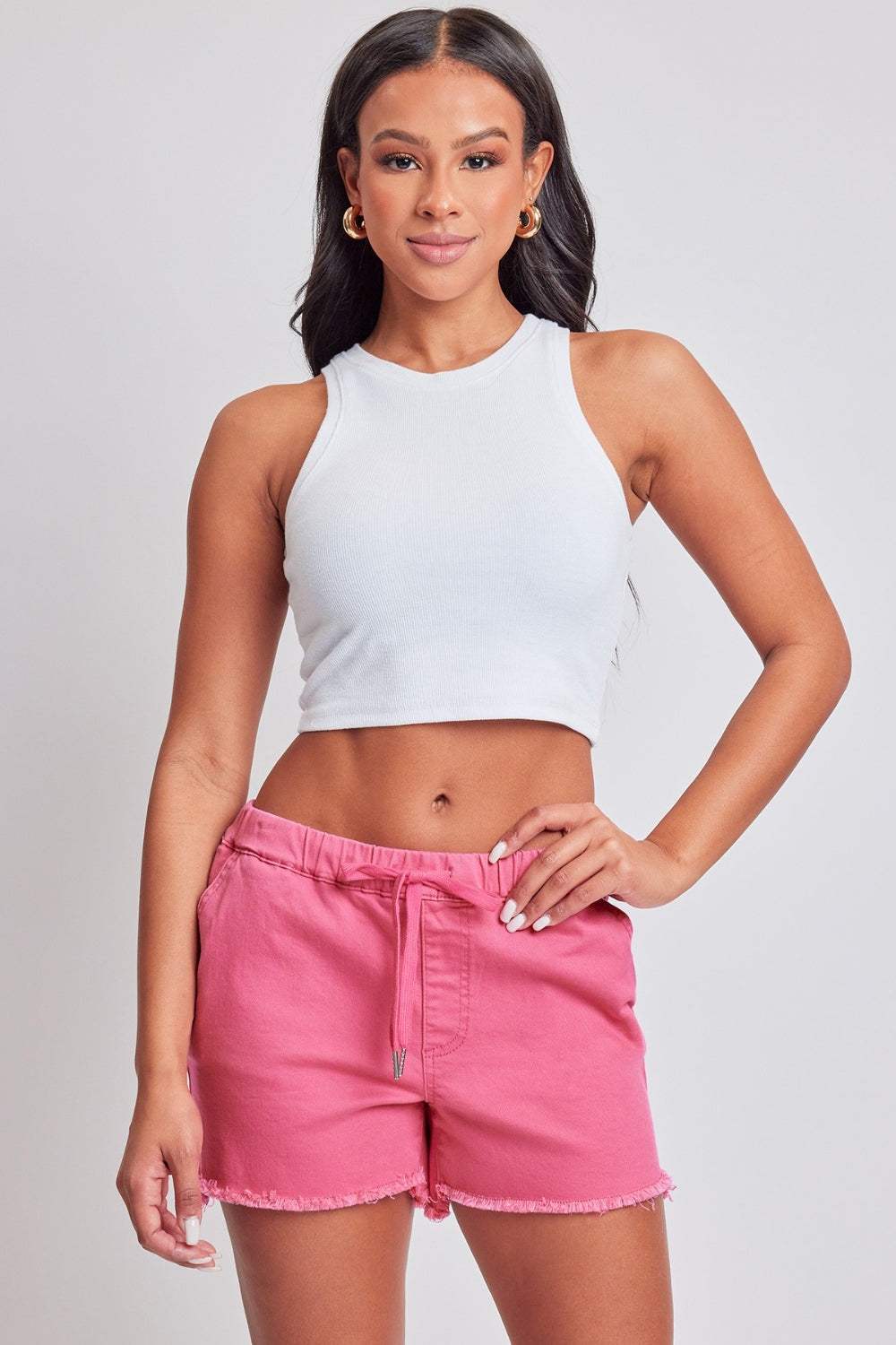YMI Jeanswear Full Size Drawstring Raw Hem Shorts - Trendsi - Flyclothing LLC