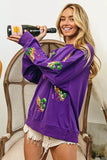 BiBi Fleur De Lis Sequin Patches Mardi Gras Sweatshirt - Trendsi - Flyclothing LLC