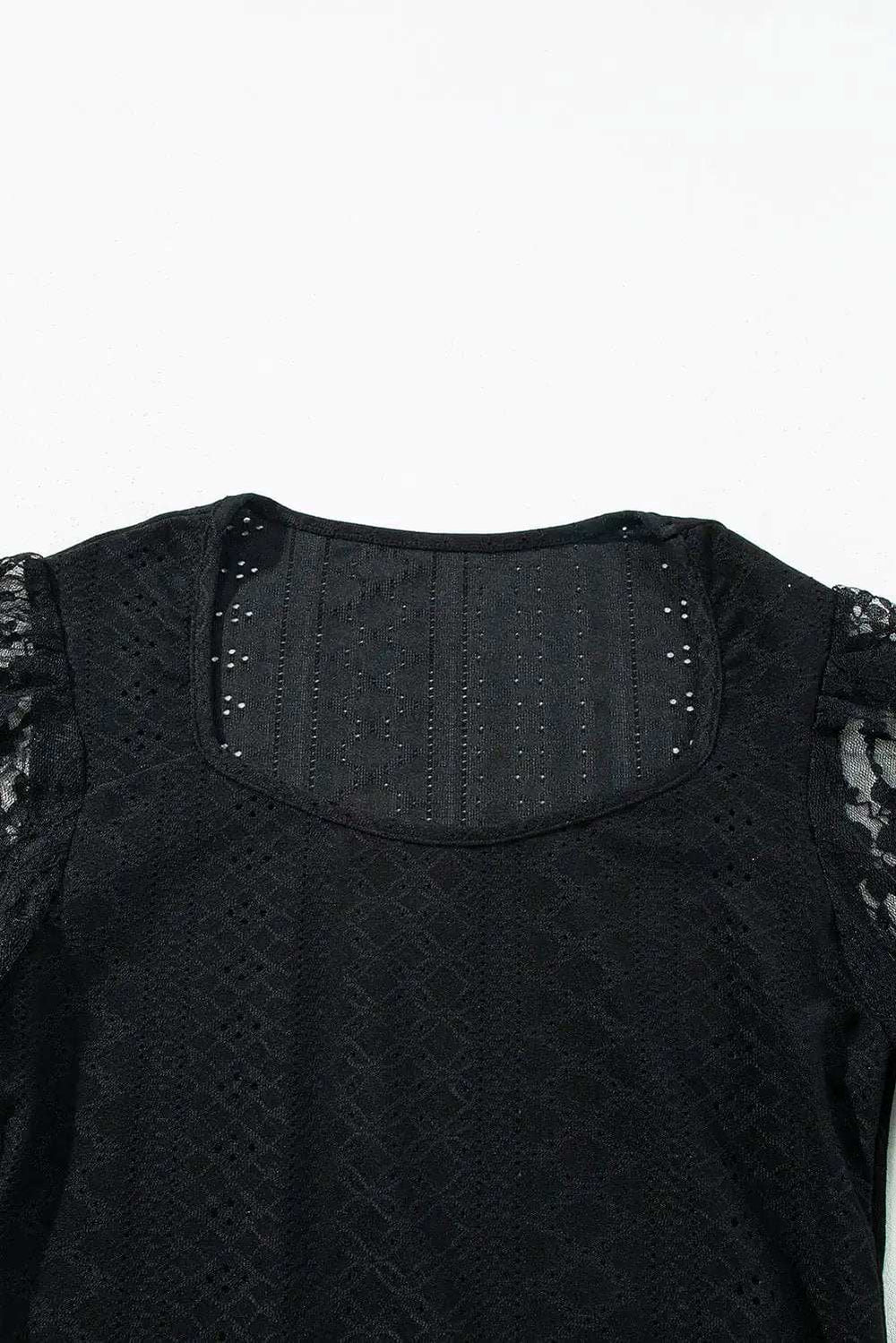 Eyelet Lace Long Sleeve Bodysuit - Trendsi - Flyclothing LLC