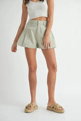 MABLE Pleated High Waist Twill Shorts - Trendsi - Flyclothing LLC