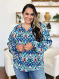 Double Take Full Size Printed Balloon Sleeve Blouse - Trendsi - Flyclothing LLC